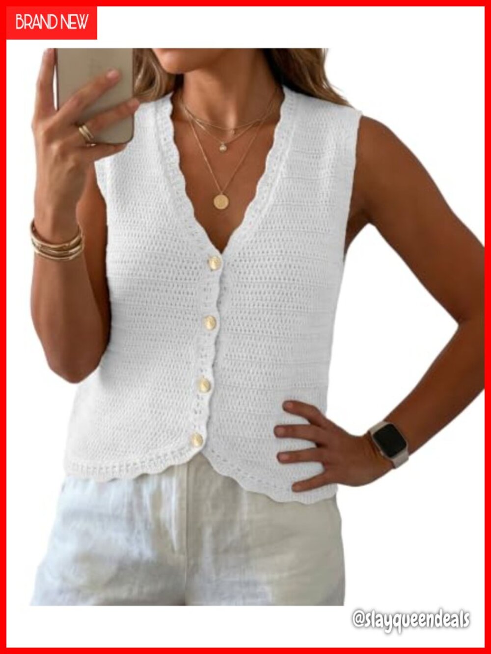 Women's Sleeveless V Neck Knit Sweater Vest Cropped Tank Top